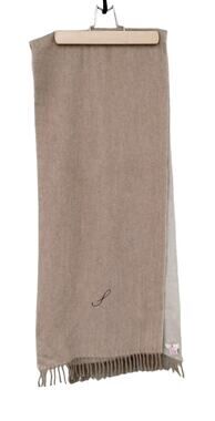 Red Envelope 100% Cashmere Fringe Scarf Tan/Beige Monogrammed "L"65"x12" +fringe